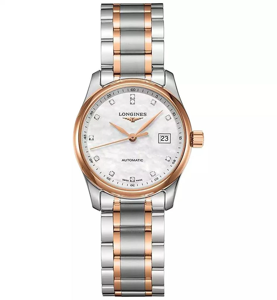 商品Longines|Women's Swiss Automatic Master Diamond (1/20 ct. t.w.) 18k Rose Gold & Stainless Steel Bracelet Watch 29mm,价格¥26397,第1张图片