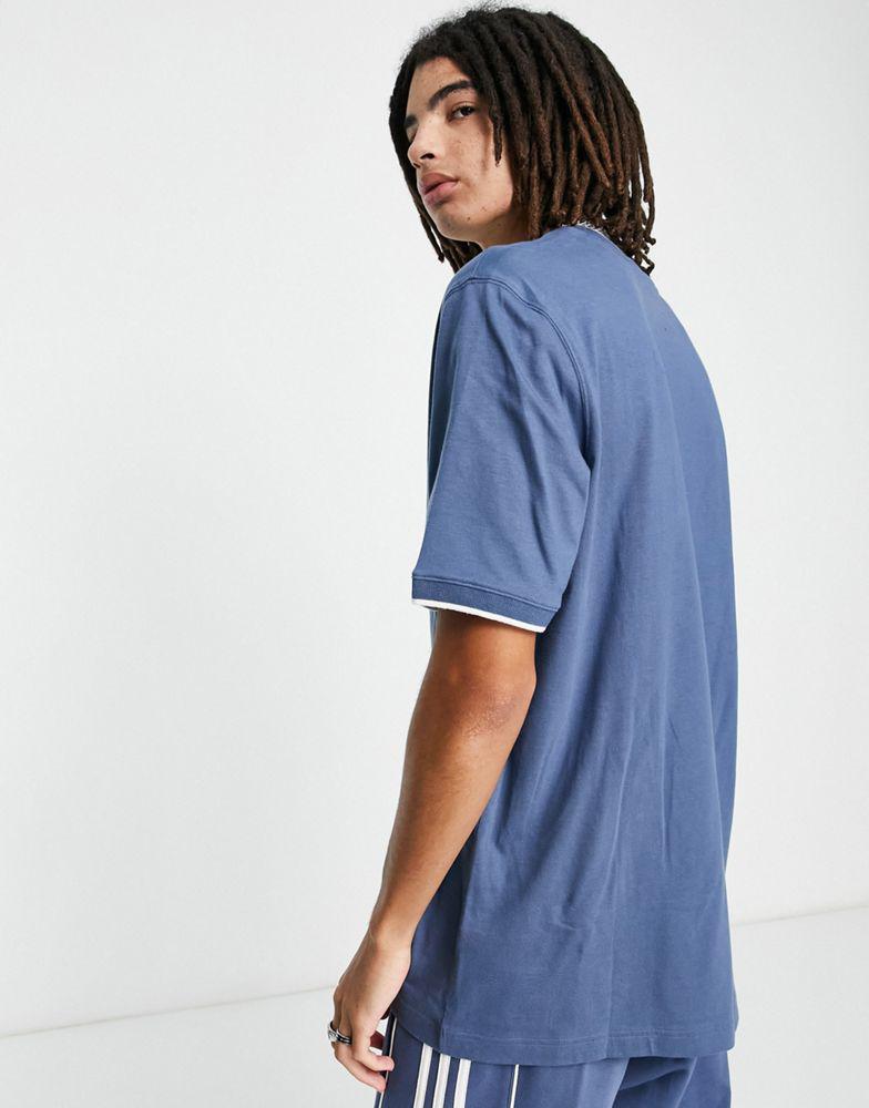 adidas Originals Rekive three stripe t-shirt in blue商品第2张图片规格展示
