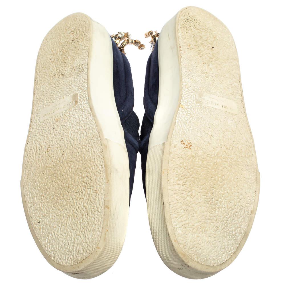 Stuart Weitzman Blue Suede Crystal Slip on Sneakers Size 38商品第6张图片规格展示