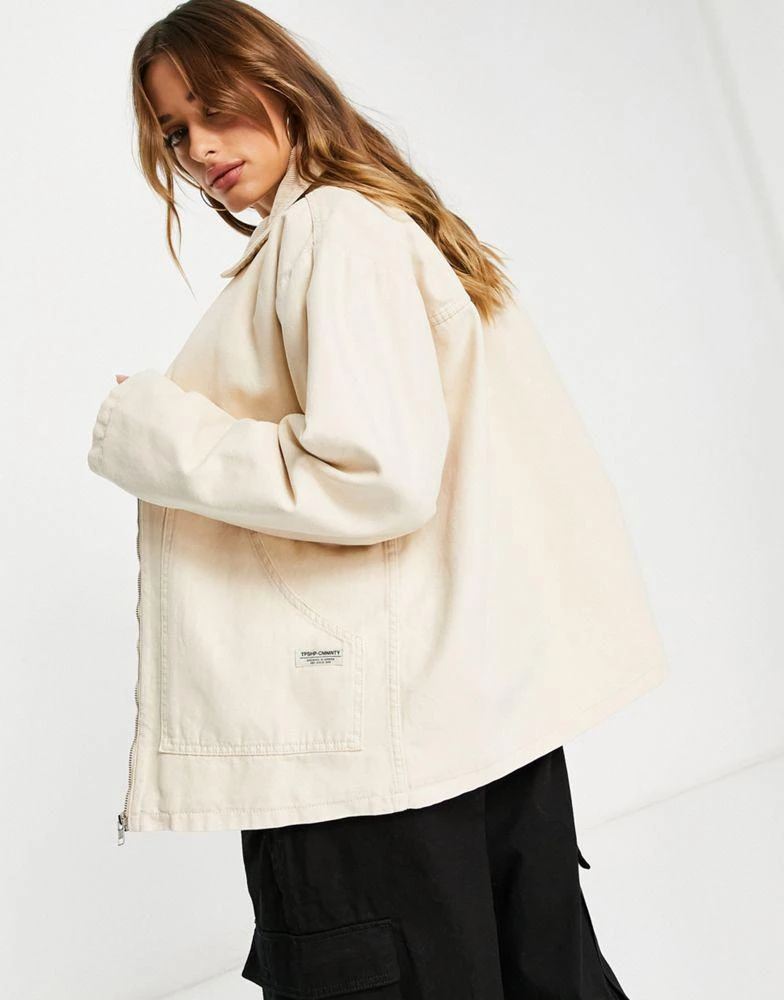 商品Topshop|Topshop oversized zip through work jacket in ecru,价格¥311,第2张图片详细描述