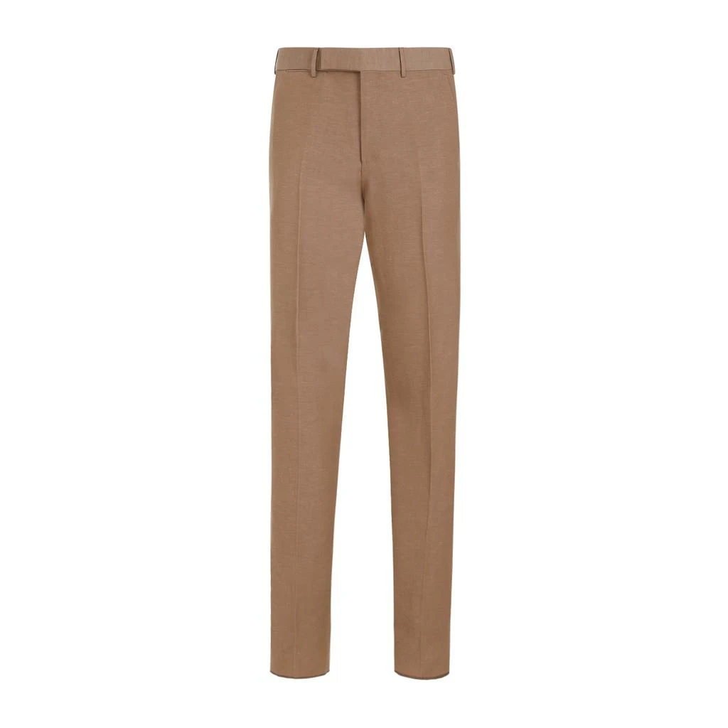 商品Zegna|Brown Trofeo Formal Summer Wool Pants,价格¥3355,第2张图片详细描述