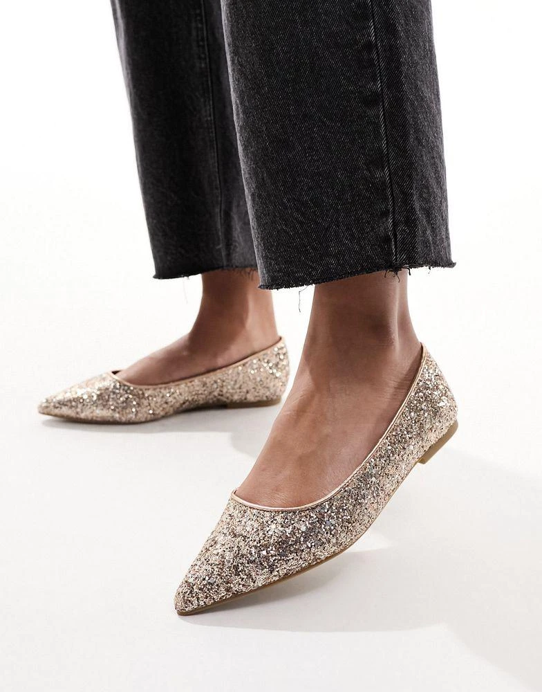 商品ASOS|ASOS DESIGN Lucky pointed ballet flats in rose gold glitter,价格¥114,第4张图片详细描述