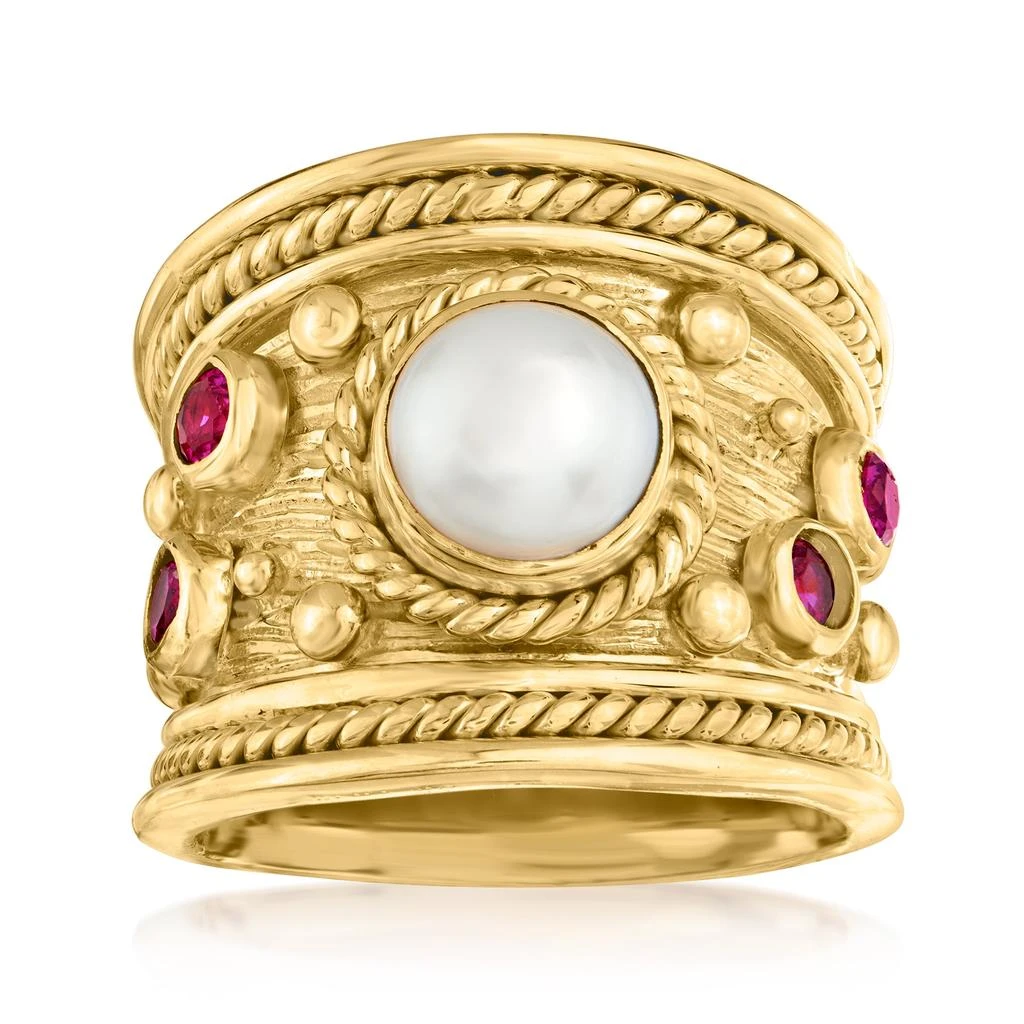 商品Ross-Simons|7.5-8mm Cultured Pearl and . Pink Quartz Ring in 18kt Gold Over Sterling,价格¥796,第1张图片