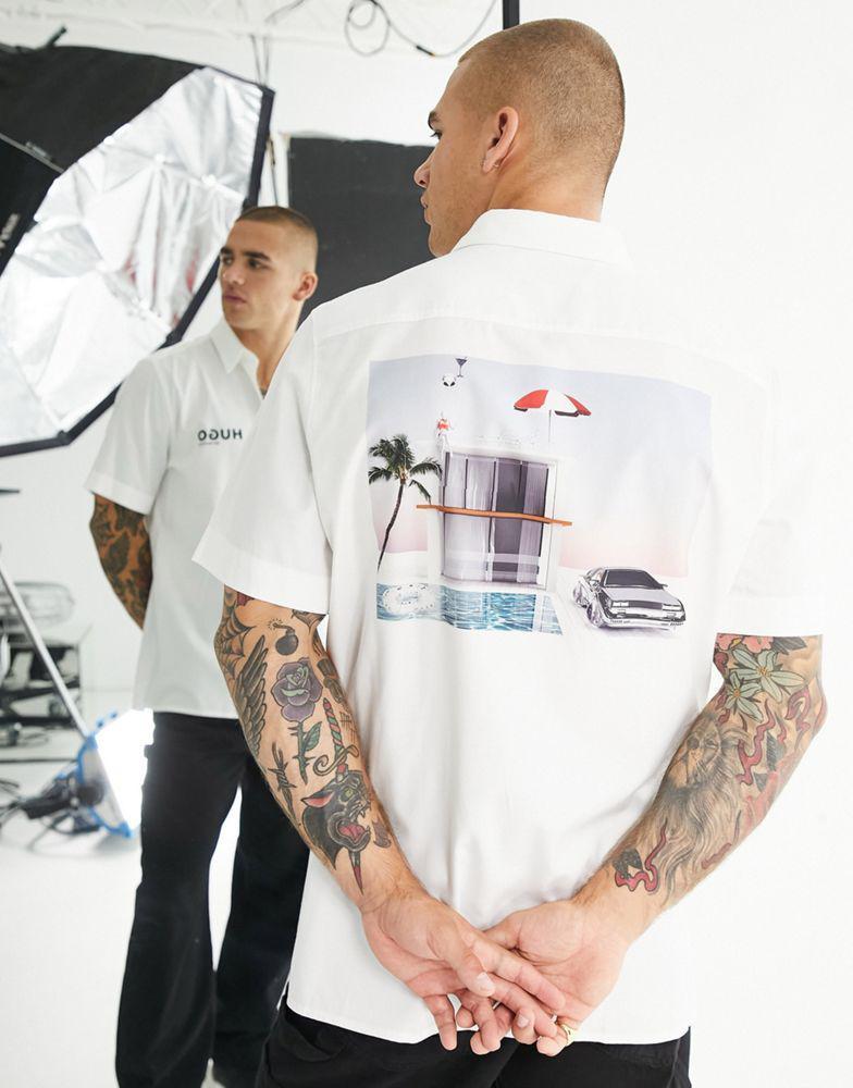 商品Hugo Boss|Hugo Ebor sheer logo short sleeve shirt in white,价格¥1039,第1张图片