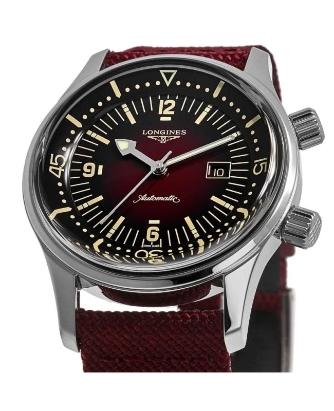 商品Longines|Longines Legend Diver Bordeaux Dial Fabric Strap Women's Watch L3.374.4.40.2,价格¥14734,第3张图片详细描述