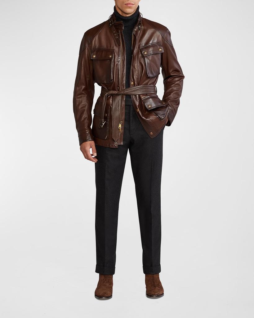 Men's Willis 4-Pocket Belted Leather Jacket商品第3张图片规格展示