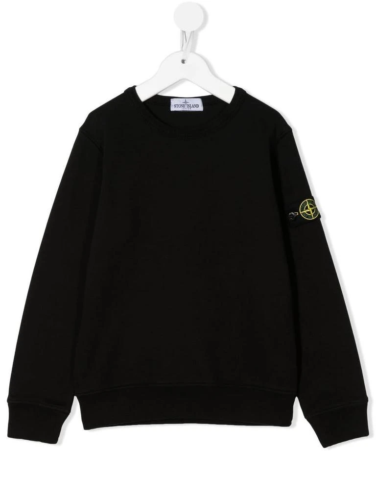 商品Stone Island Junior|Stone Island Junior Kids Black Sweatshirt With Logo Badge,价格¥1225,第1张图片