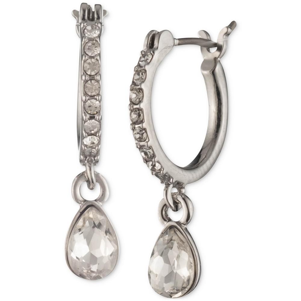 Silver-Tone Pear-Shape Crystal Charm Pavé Huggie Hoop Earrings商品第1张图片规格展示
