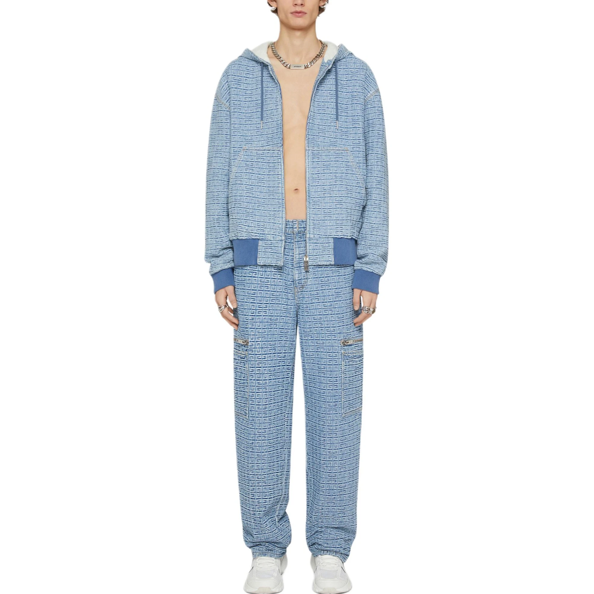 商品[国内直发] Givenchy|GIVENCHY纪梵希 标贴连帽抽绳拉链宽松夹克外套 男款 蓝色,价格¥9219,第3张图片详细描述