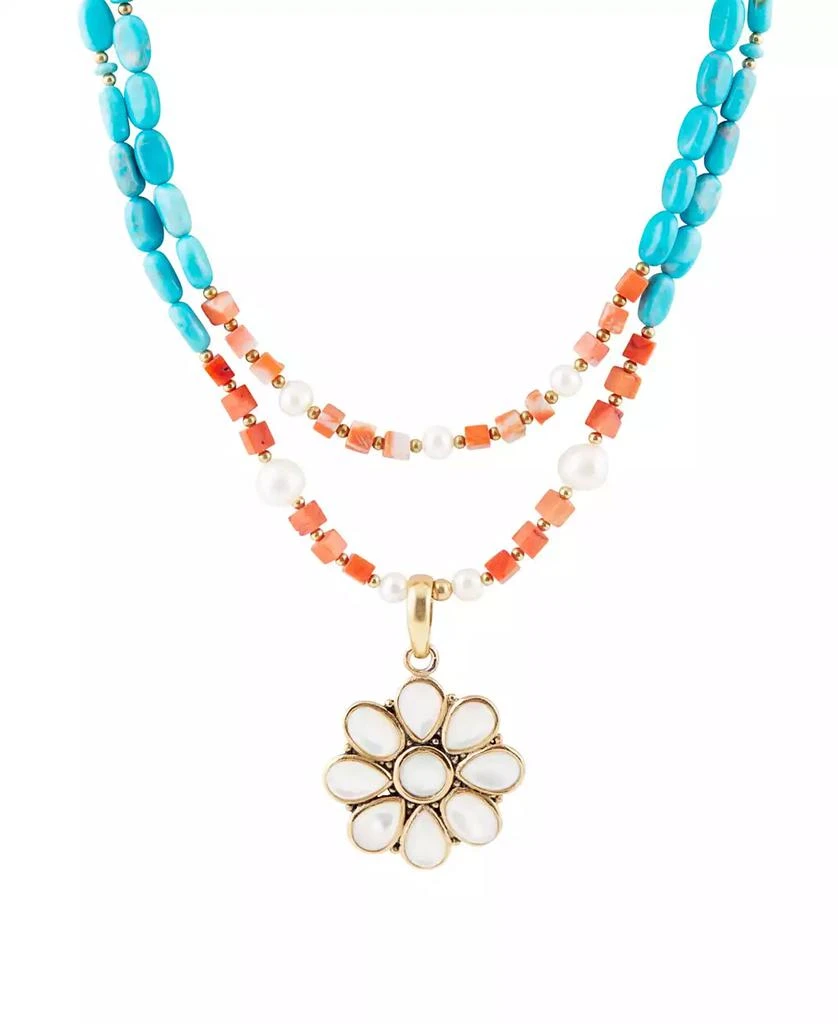 商品Barse|Hibiscus Genuine Multi Stone Mother of Pearl Bronze Flower Pendant Necklace,价格¥1296,第1张图片