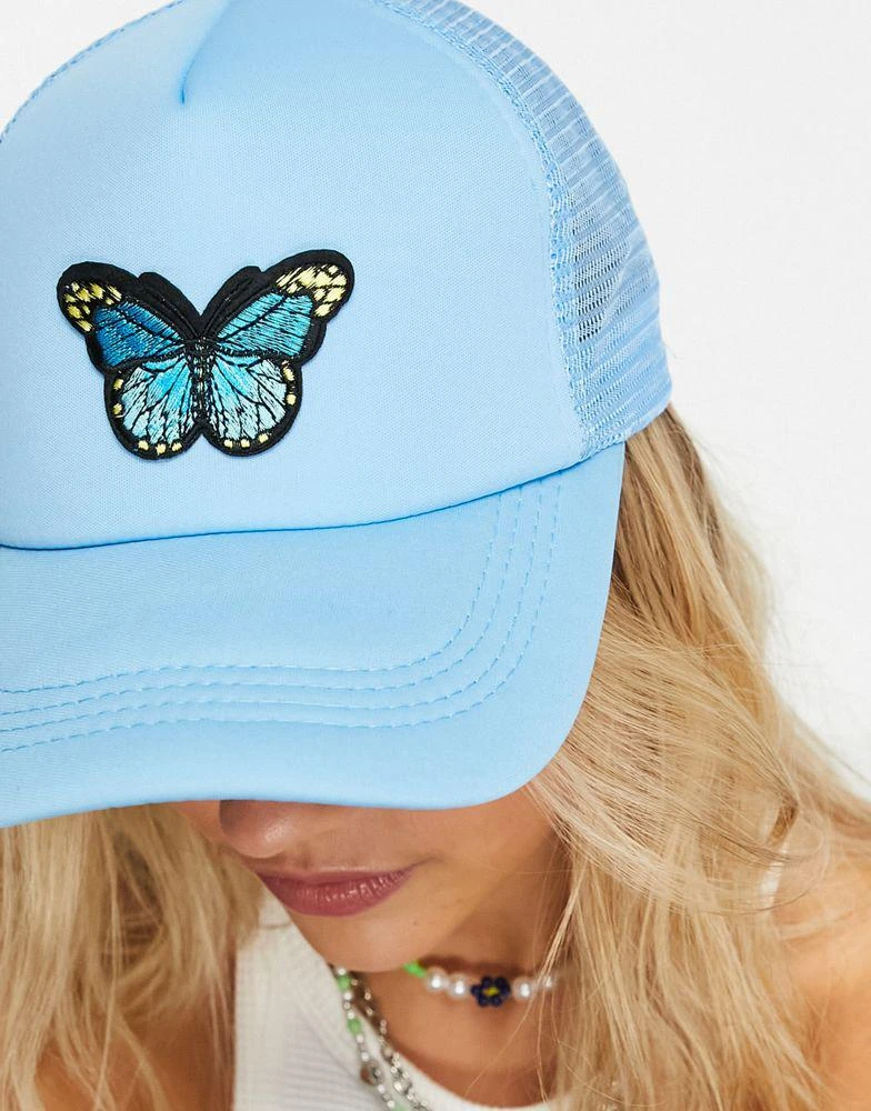 商品My Accessories|My Accessories London trucker hat in baby blue with butterfly logo,价格¥39,第2张图片详细描述