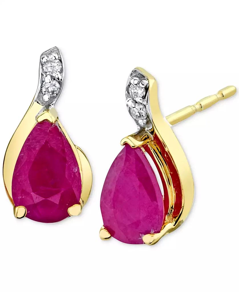 商品Macy's|Ruby (1 ct. t.w.) & Diamond Accent Pear Stud Earrings in 14k Gold,价格¥1463,第1张图片