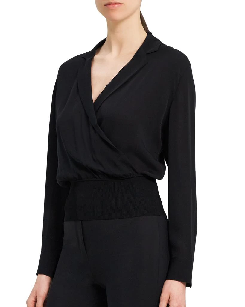 商品Theory|Wrap-Front Lapel-Collar Silk Blouse,价格¥766,第1张图片