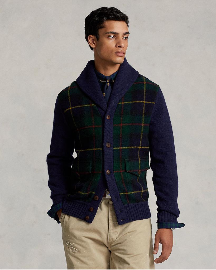 Wool Tartan Regular Fit Shawl Collar Cardigan商品第3张图片规格展示