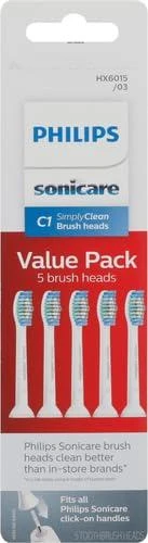 商品Philips Sonicare|Philips Sonicare Genuine SimplyClean Replacement Toothbrush Heads, 5 Brush Heads, White, HX6015/03,价格¥170,第2张图片详细描述