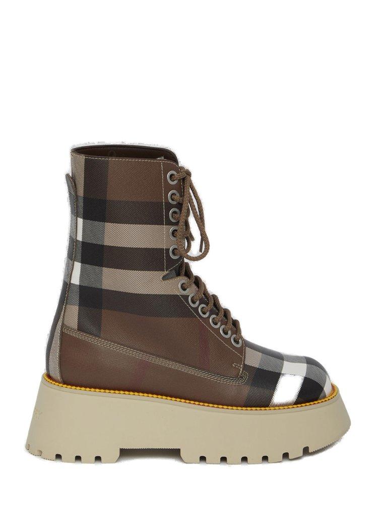 Burberry Checked Lace-Up Combat Boots商品第1张图片规格展示