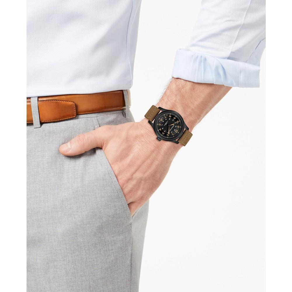 Men's Swiss Automatic Khaki Field Brown Leather Strap Watch 42mm商品第2张图片规格展示