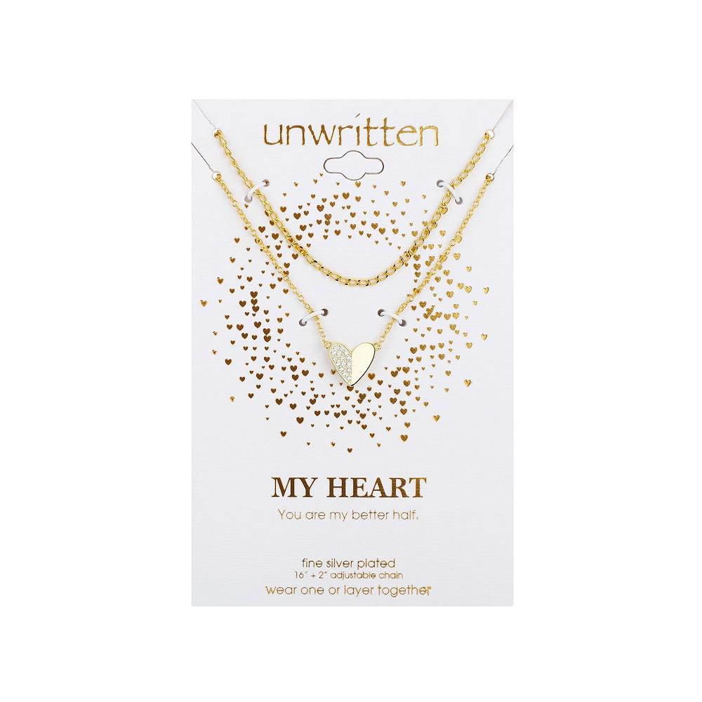 Gold Flash Plated Crystal Heart Layered Pendant Necklace商品第2张图片规格展示