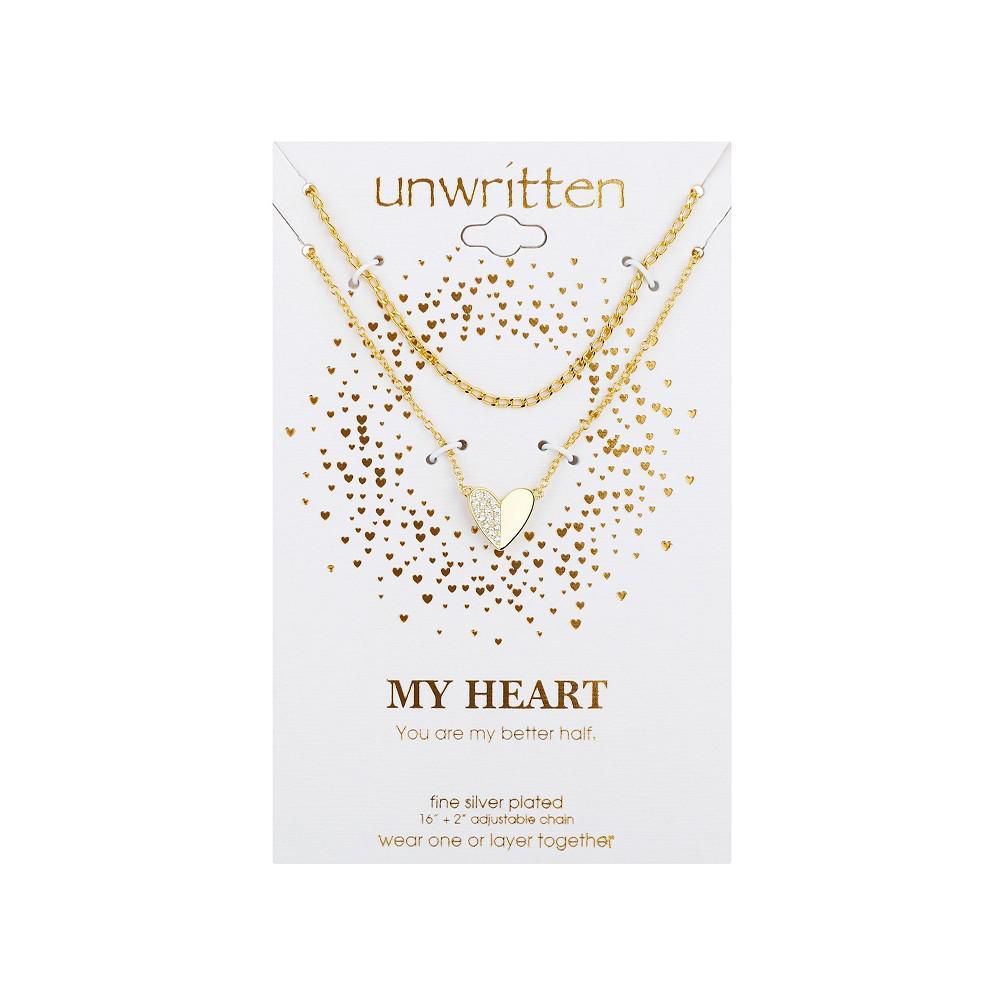 商品Unwritten|Gold Flash Plated Crystal Heart Layered Pendant Necklace,价格¥162,第4张图片详细描述