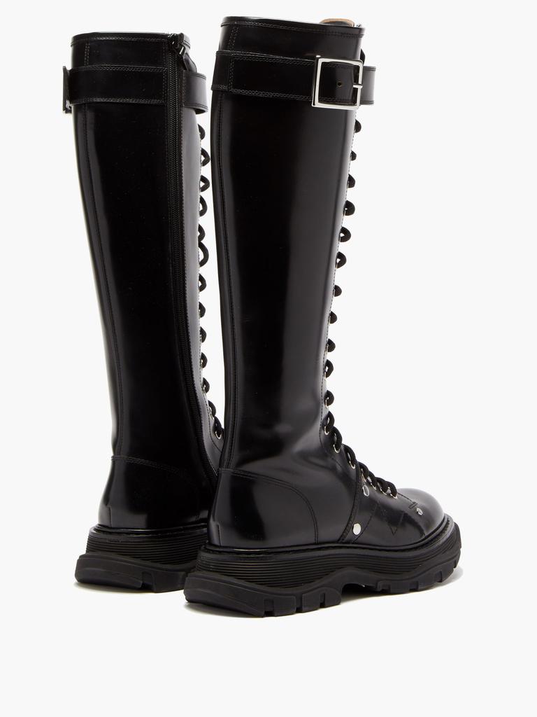 Tread exaggerated-sole leather knee-high boots商品第4张图片规格展示