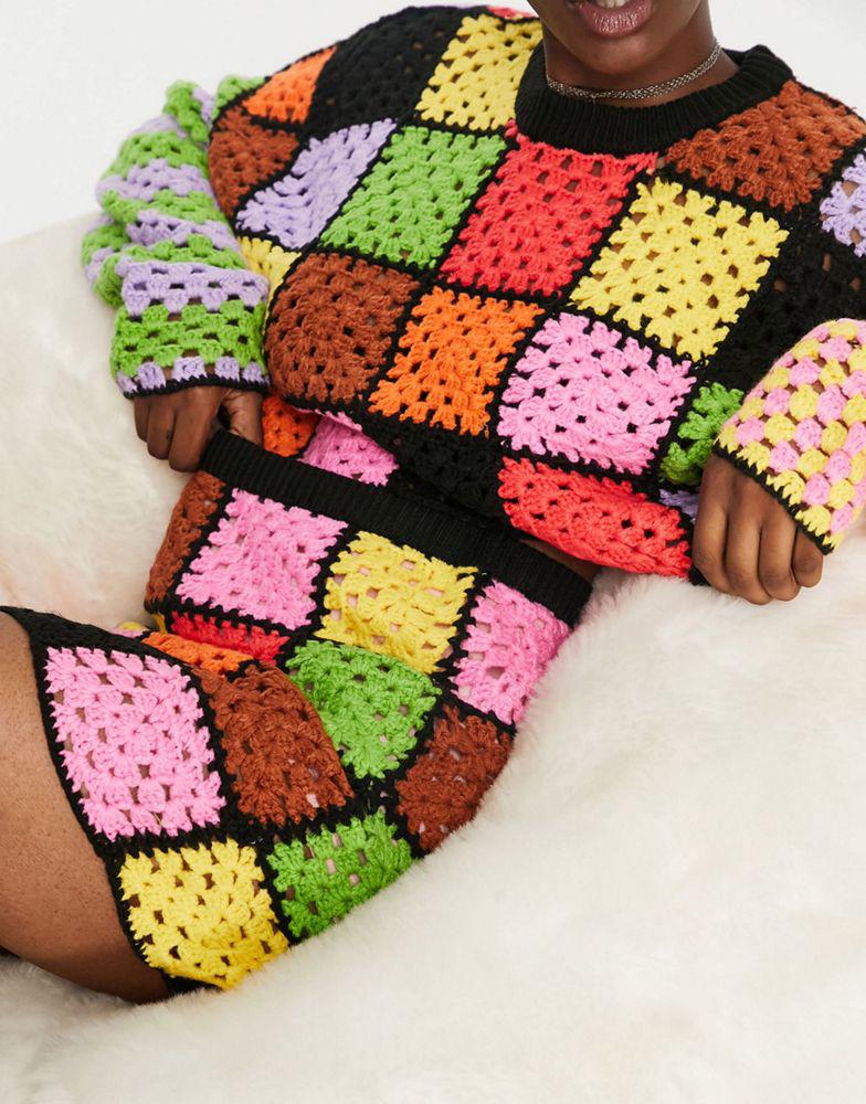 The Ragged Priest mini skirt in rainbow crochet patchwork co-ord商品第4张图片规格展示