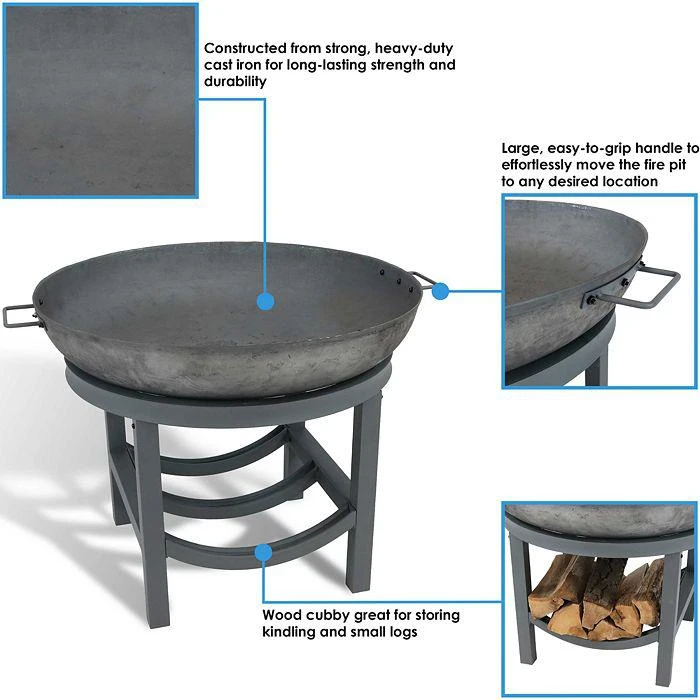 商品Sunnydaze Decor|Cast Iron Fire Pit with Log Rack,价格¥1334,第5张图片详细描述