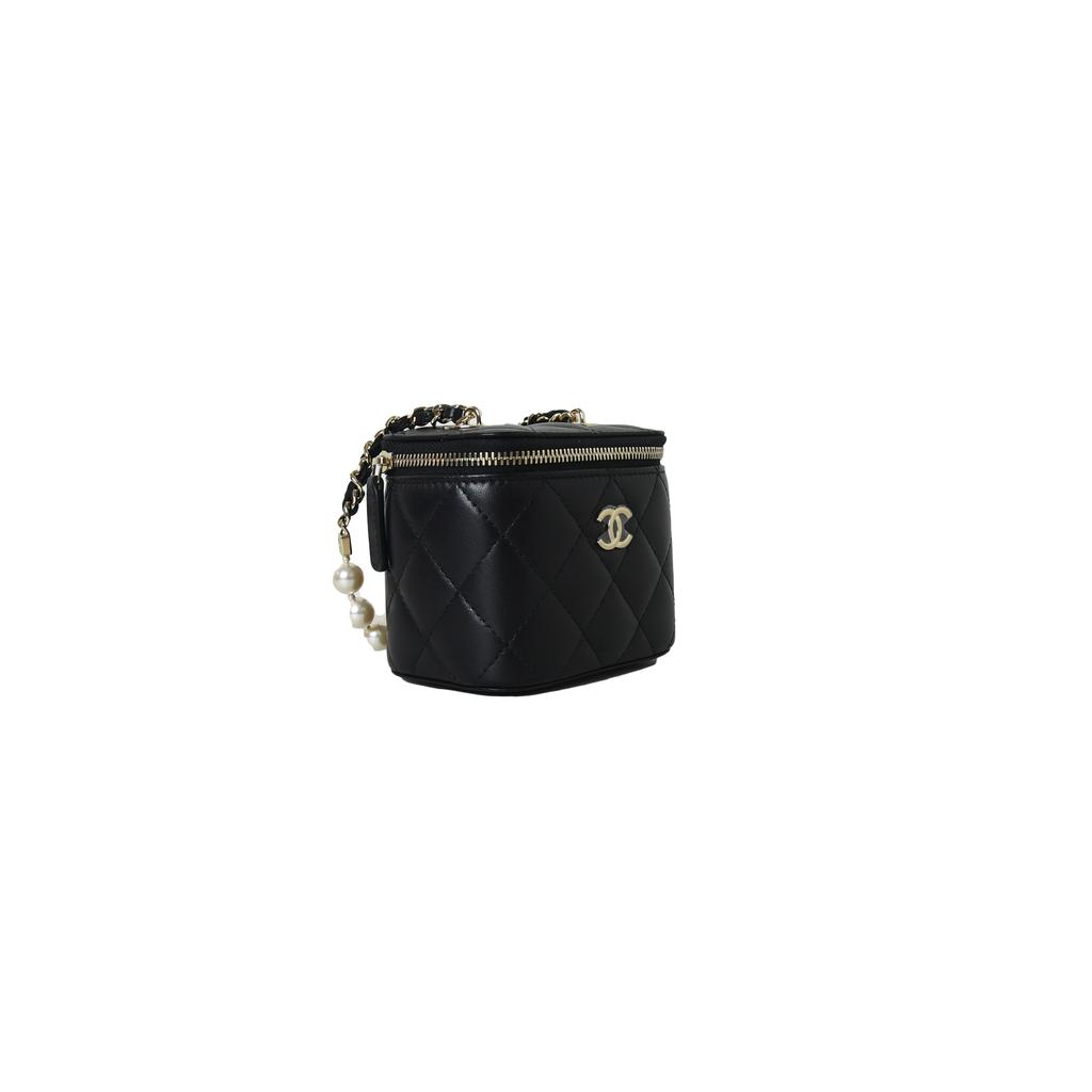 Chanel Mini Vanity Lambskin Bag With Pearl Chain Black Gold商品第2张图片规格展示