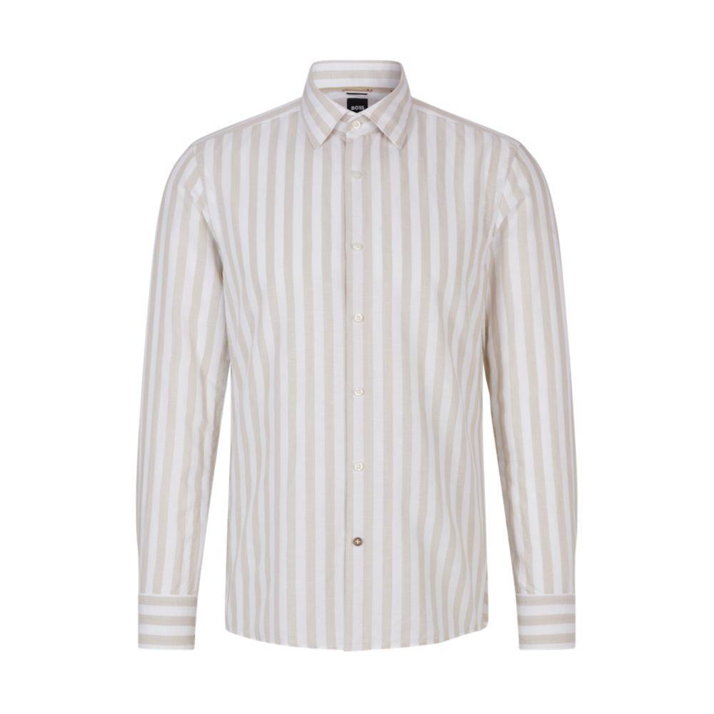 商品Hugo Boss|Regular-fit long-sleeved shirt in striped fabric,价格¥592,第1张图片