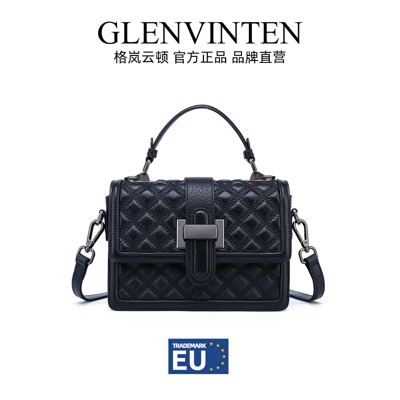 商品[国内直发] GLENVINTEN|格岚云顿头层牛皮真皮手提包2022新潮款时尚百搭质感菱格斜挎包包,价格¥283,第1张图片