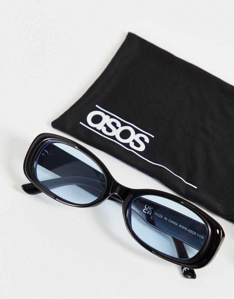 ASOS DESIGN oval sunglasses in black with blue lens商品第2张图片规格展示