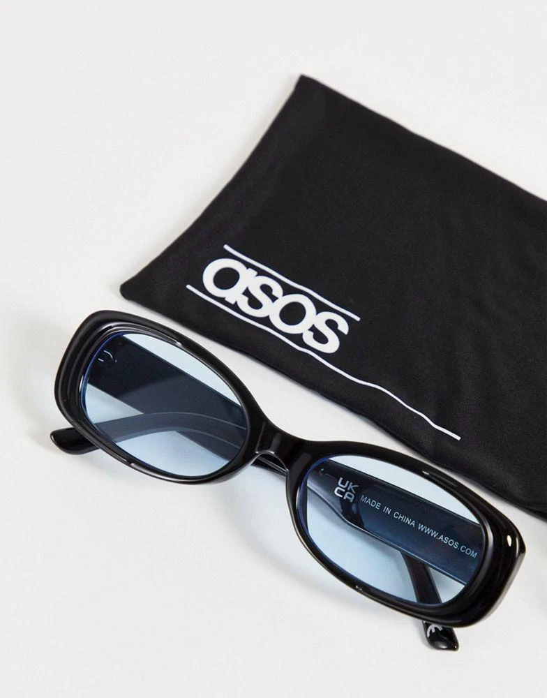 商品ASOS|ASOS DESIGN oval sunglasses in black with blue lens,价格¥37,第2张图片详细描述