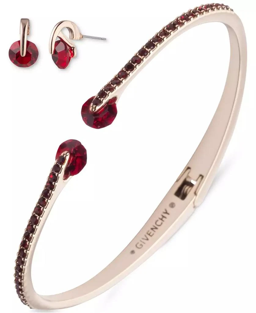 商品Givenchy|Gold-Tone 2-Pc. Set Red Floating Glass Stone Bangle Bracelet & Stud Earrings,价格¥611,第1张图片