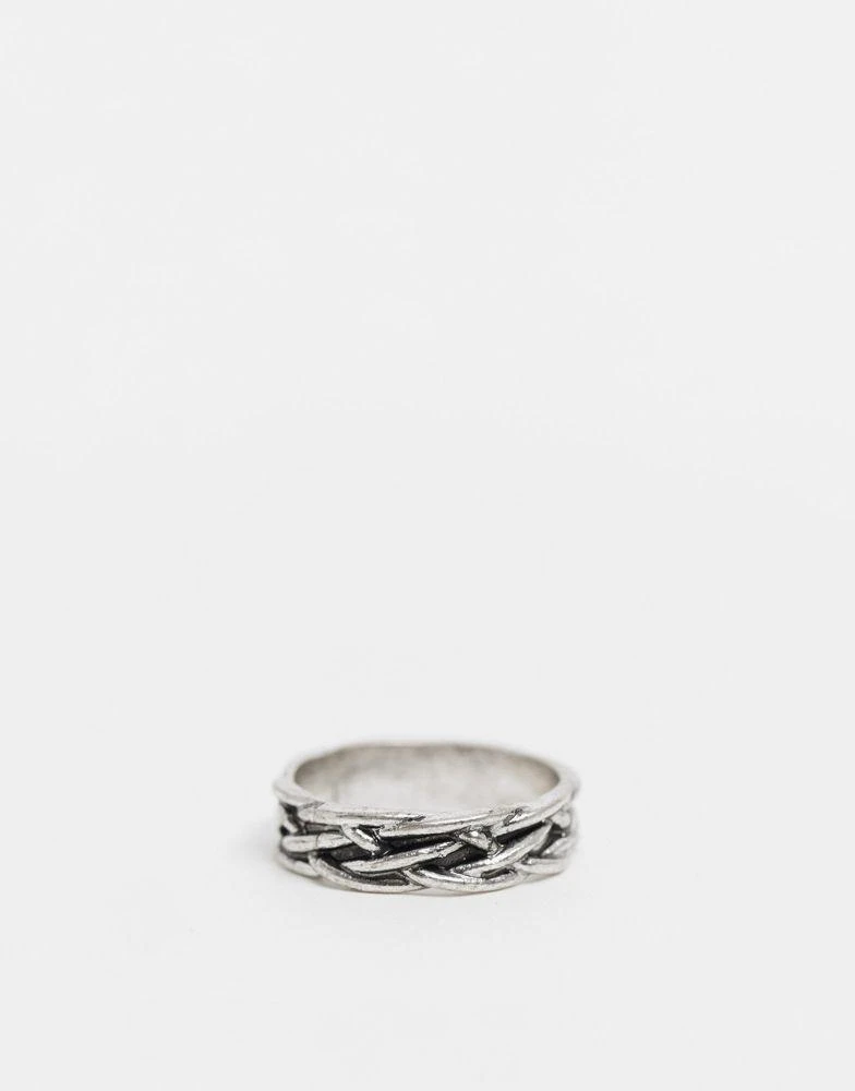商品Reclaimed Vintage|Reclaimed Vintage inspired ring multipack with feather detail in silver,价格¥84,第2张图片详细描述