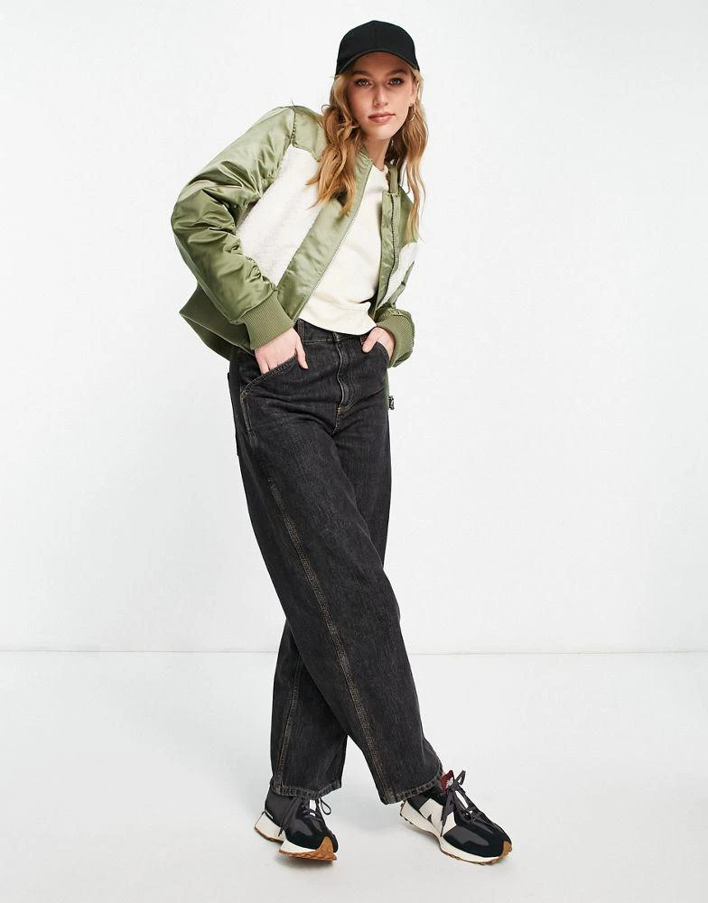 商品Topshop|Topshop borg panelled bomber jacket in khaki,价格¥226,第4张图片详细描述