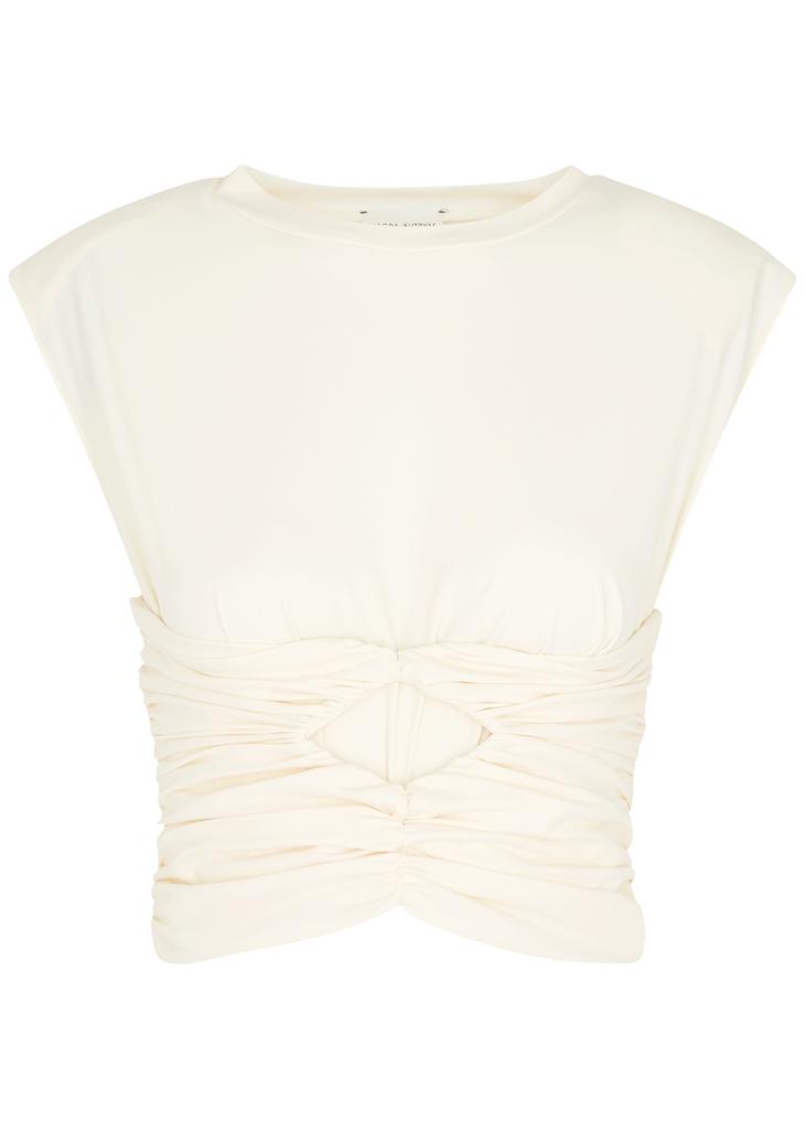 Cream ruched cropped stretch-jersey top商品第1张图片规格展示