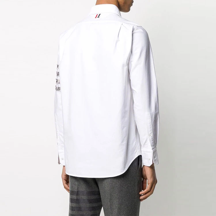 商品[国内直发] Thom Browne|四道杠装饰弧形下摆条纹长袖衬衫 男款 白色,价格¥3679,第6张图片详细描述