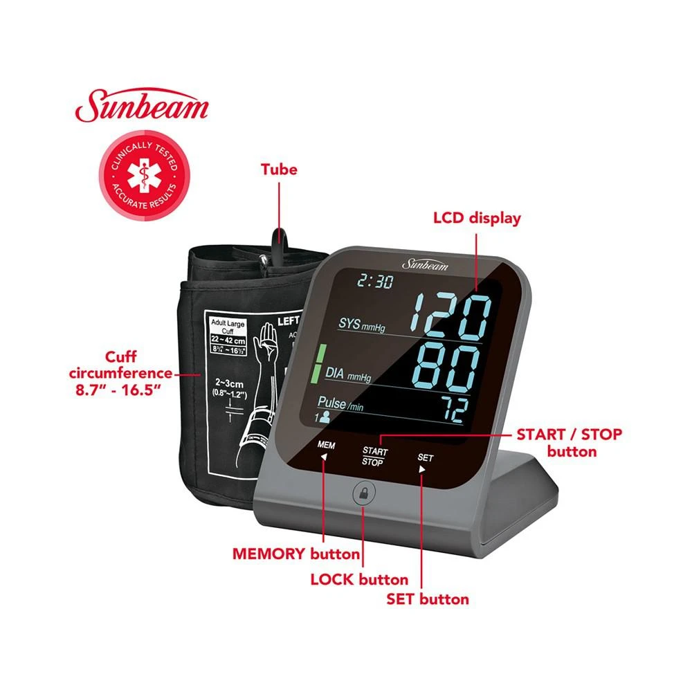 商品Sunbeam|16985 Upper Arm Blood Pressure Monitor,价格¥558,第3张图片详细描述