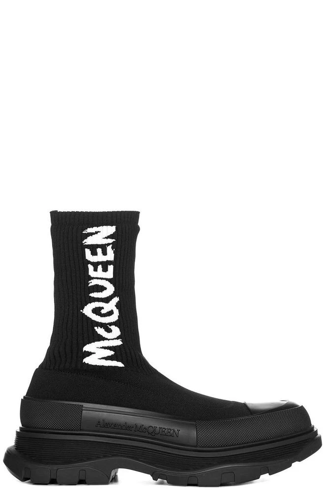 商品Alexander McQueen|Alexander McQueen Tread Slick Logo Intarsia Boots,价格¥3100,第1张图片