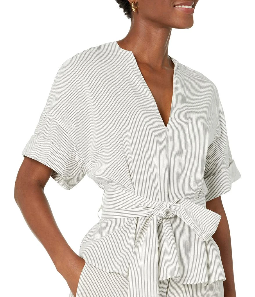 商品Vince|Striped Cuffed Short Sleeve Rayon Linen V-Neck Blouse,价格¥1508,第4张图片详细描述