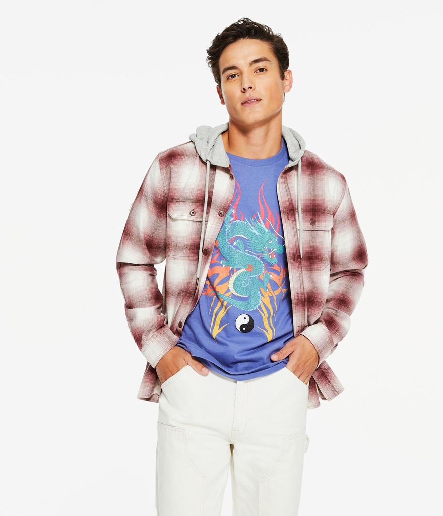 Aeropostale Men's Long Sleeve Plaid Flannel Hooded Button-Down Shirt商品第1张图片规格展示