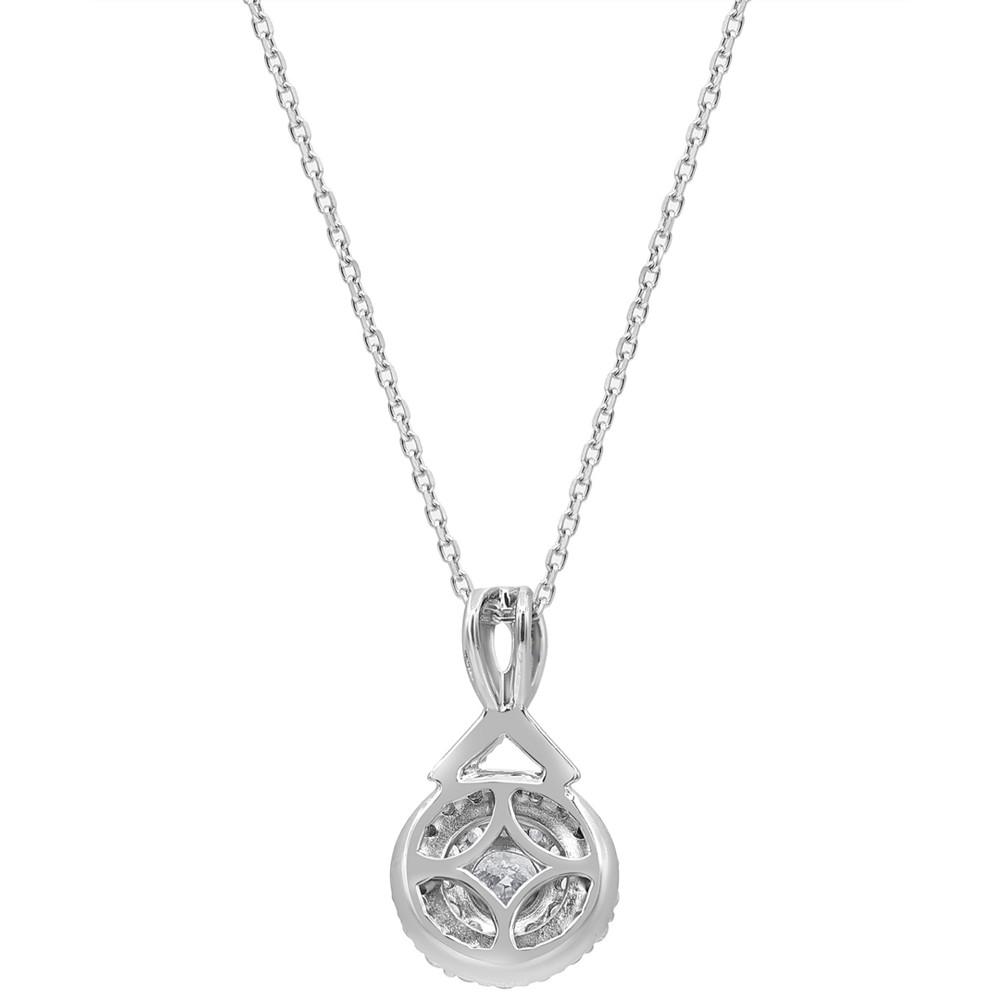 Diamond Halo Ribbon 18" Pendant Necklace (3/4 ct. t.w.) in 10k White Gold商品第4张图片规格展示