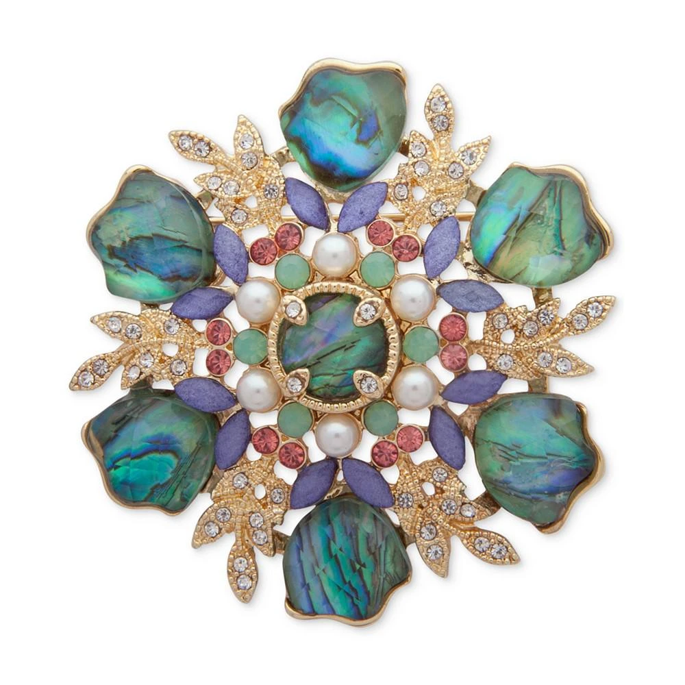 商品Anne Klein|Gold-Tone Multi-Stone & Imitation Pearl Cluster Pin, Created for Macy's,价格¥168,第1张图片