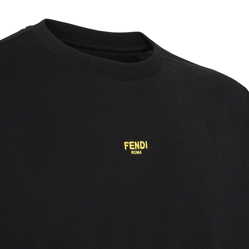 商品Fendi|【预售3-7天】FENDI/芬迪  男士黑色纯棉黄色微型Logo刺绣短袖T恤FY3936AILBF0QA1,价格¥3910,第5张图片详细描述