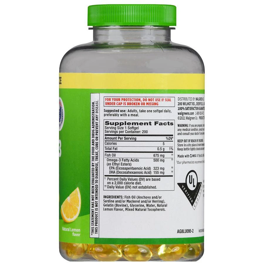 商品Walgreens|Omega-3 500 mg From Fish Oil Softgels Natural Lemon,价格¥134,第3张图片详细描述