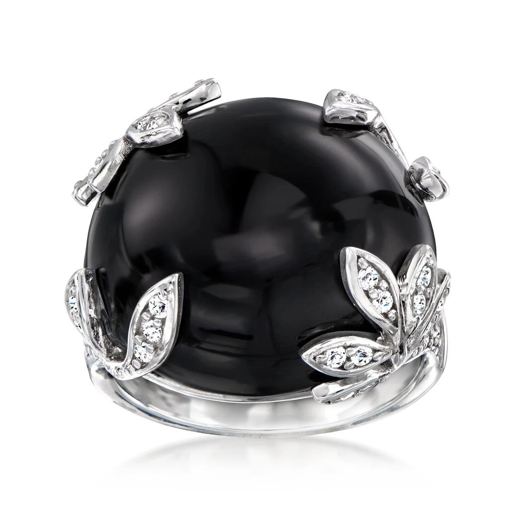 商品Ross-Simons|Onyx Leaf Ring With . White Topaz in Sterling Silver,价格¥788,第1张图片