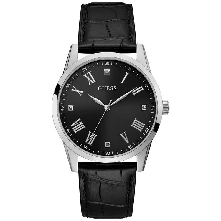 商品GUESS|Men's Diamond-Accent Black Leather Strap Watch 42mm, Created for Macy's,价格¥374,第2张图片详细描述