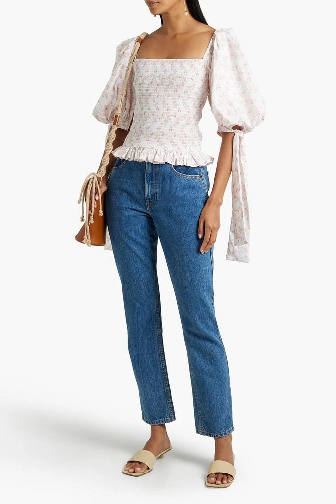 商品CAROLINE CONSTAS|Nora shirred floral-print cotton-blend poplin top,价格¥1332,第2张图片详细描述