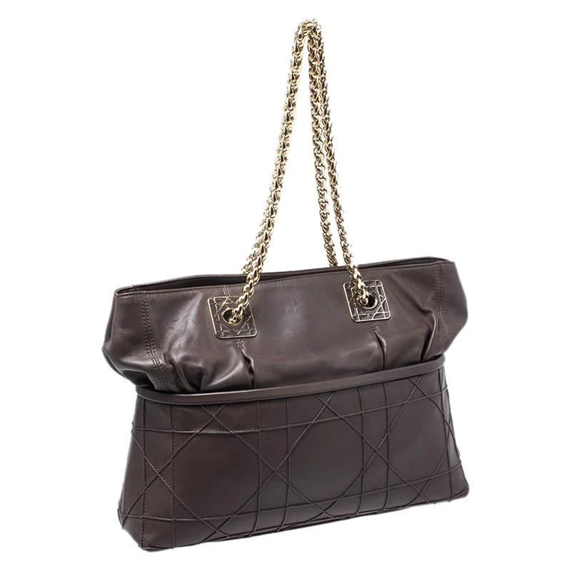 商品[二手商品] Dior|Dior Dark Brown Cannage Leather Granville Chain Link Tote,价格¥4712,第3张图片详细描述