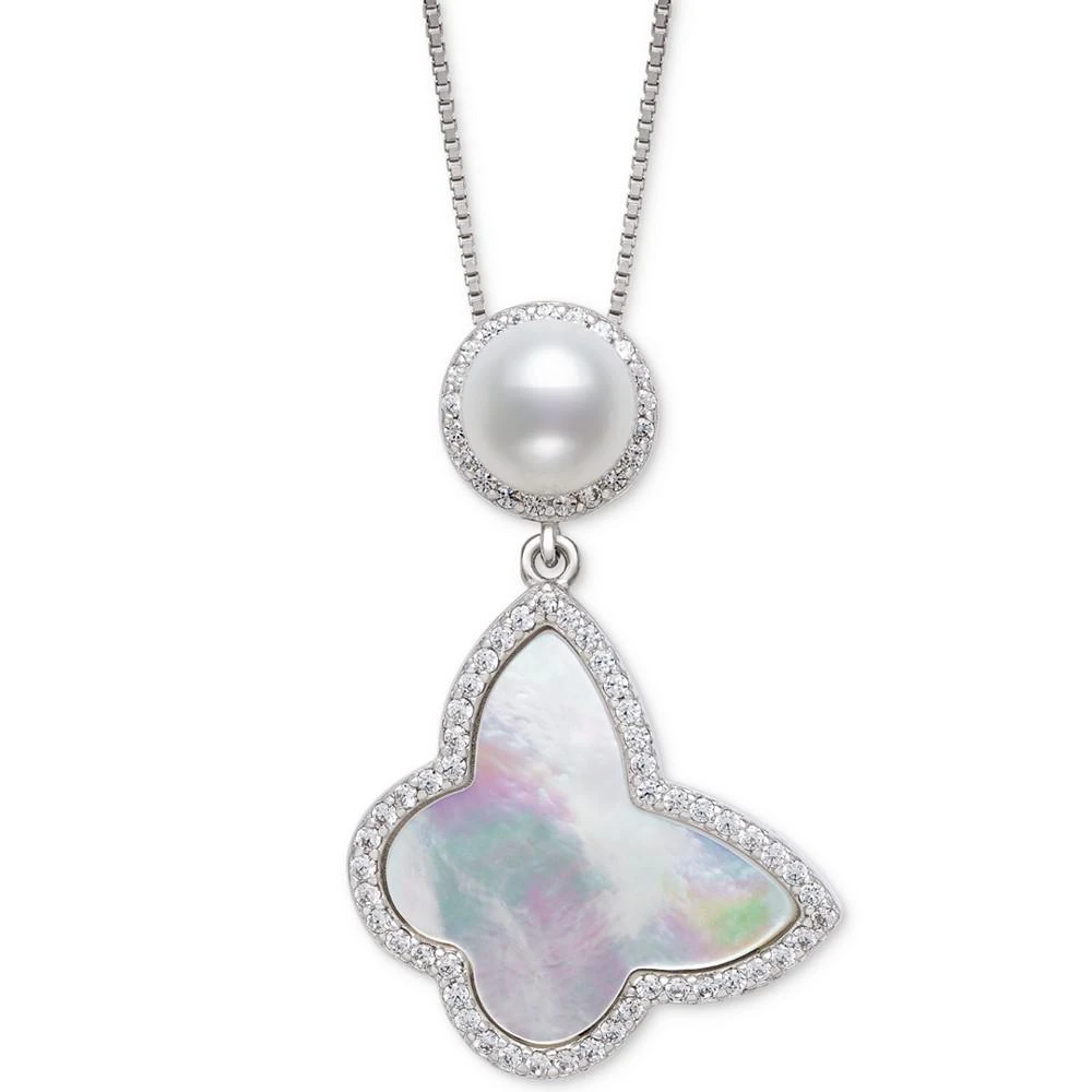 商品Belle de Mer|Cultured Freshwater Pearl (6mm), Mother-of-Pearl & Cubic Zirconia 18" Pendant Necklace in Sterling Silver,价格¥671,第1张图片