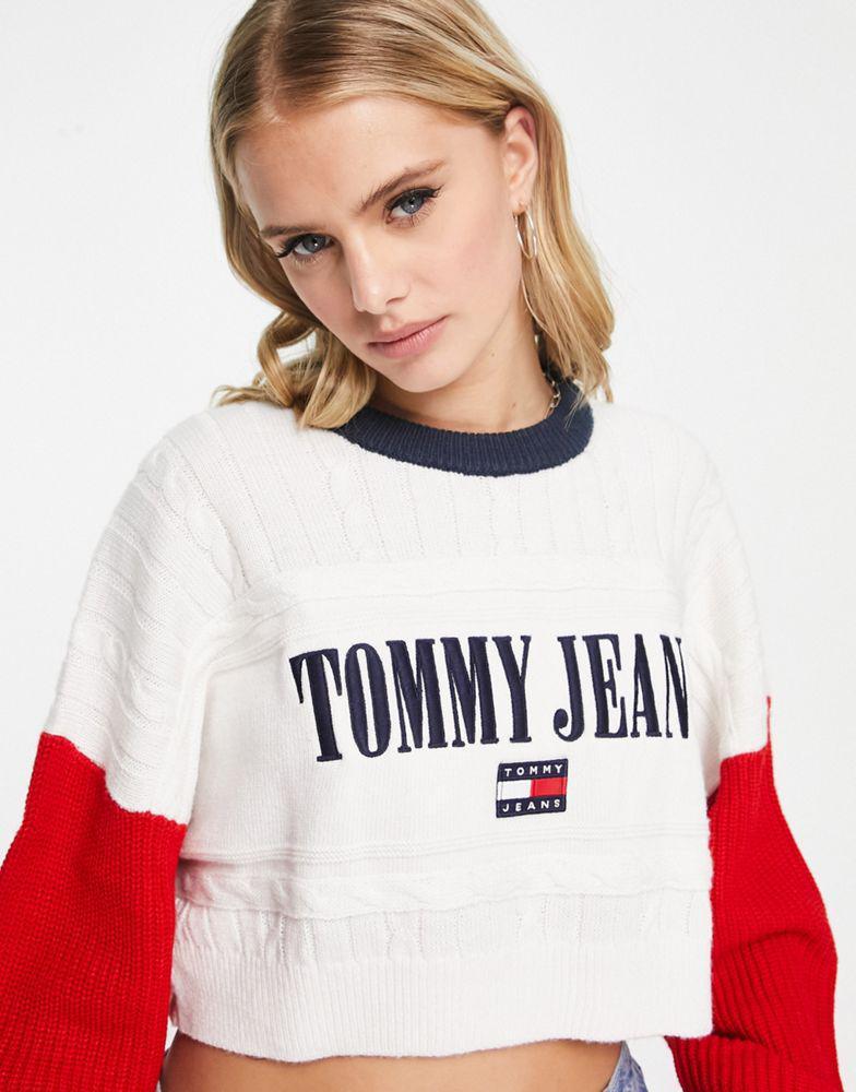 商品Tommy Jeans|Tommy Jeans relaxed crop archive sweater in multi,价格¥877,第5张图片详细描述